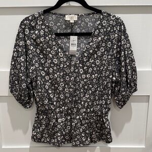 LOFT Black and White Floral Blouse
